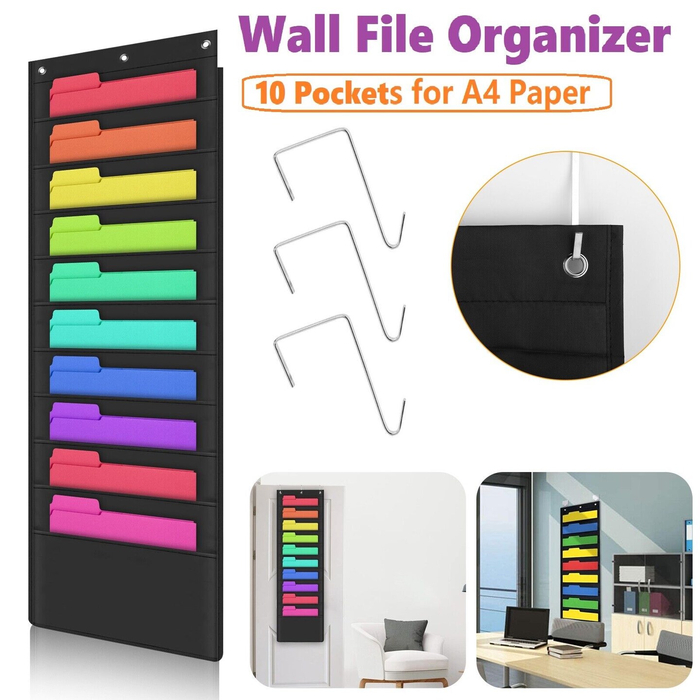 Wall File Organizer, Folder A4 Paper Hanging Holder Storage .