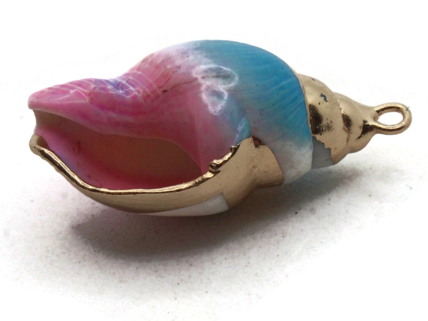 Blue Pink and Gold Spiral Seashell Large Pendant Beach Charm