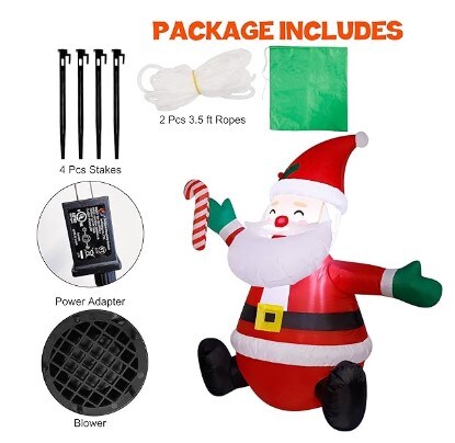 4ft Christmas Inflatables Blow Up Yard Decorations, Inflatable Santa Claus Christmas Outdoor Decoration, Blow Up Santa Claus with Candy Cane for Christmas Yard Garden Decorations