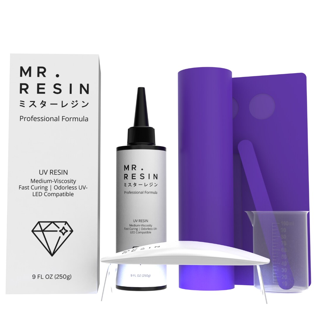 Mr.Resin&#x2122; Original Craft UV Resin Starter Kit 8.8oz Crystal Clear Hard Type UV Resin for Jewelry Making, Rock Painting &#x26; More