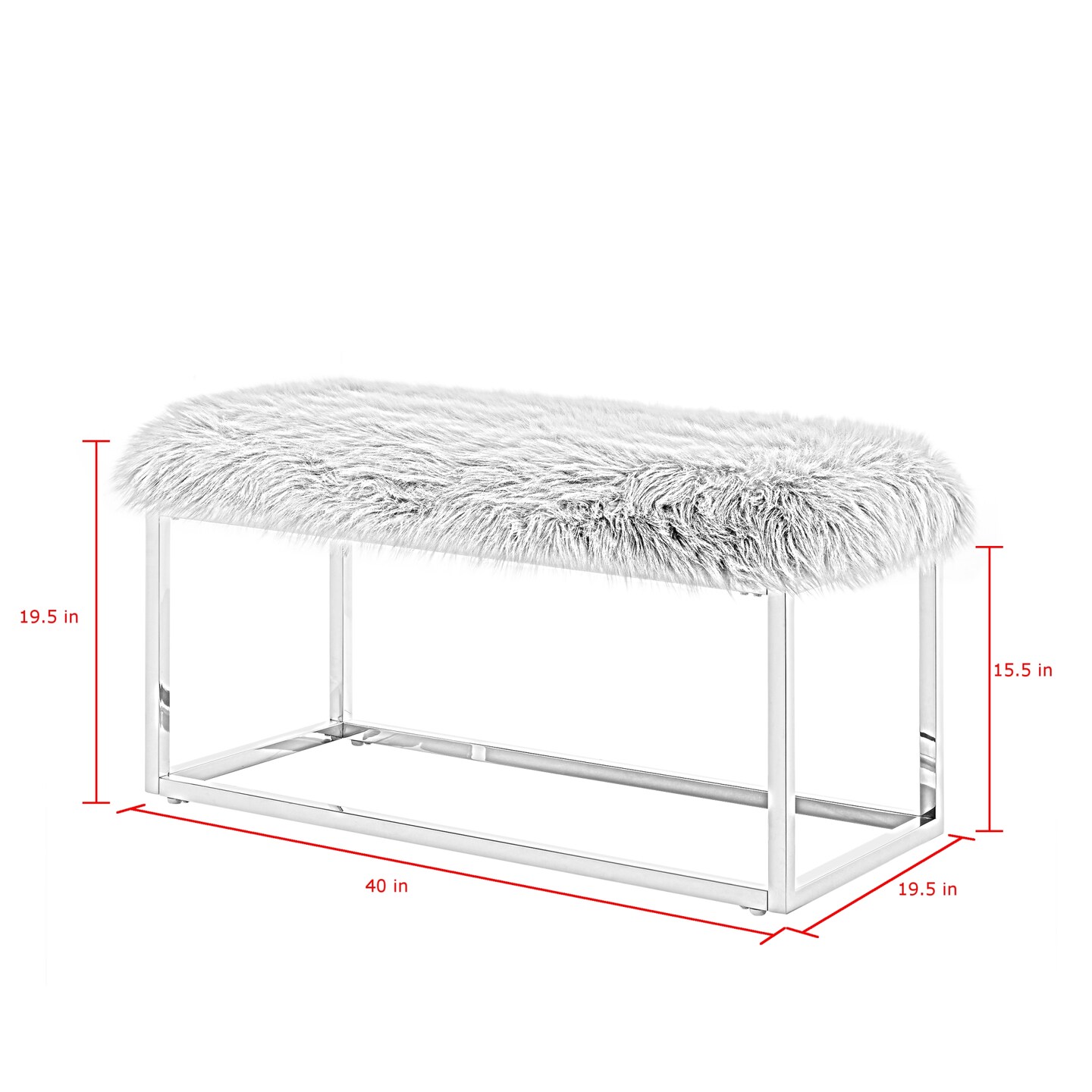 Verity Faux Fur Metal Frame Ottoman Bench With Gold/Chrome Legs