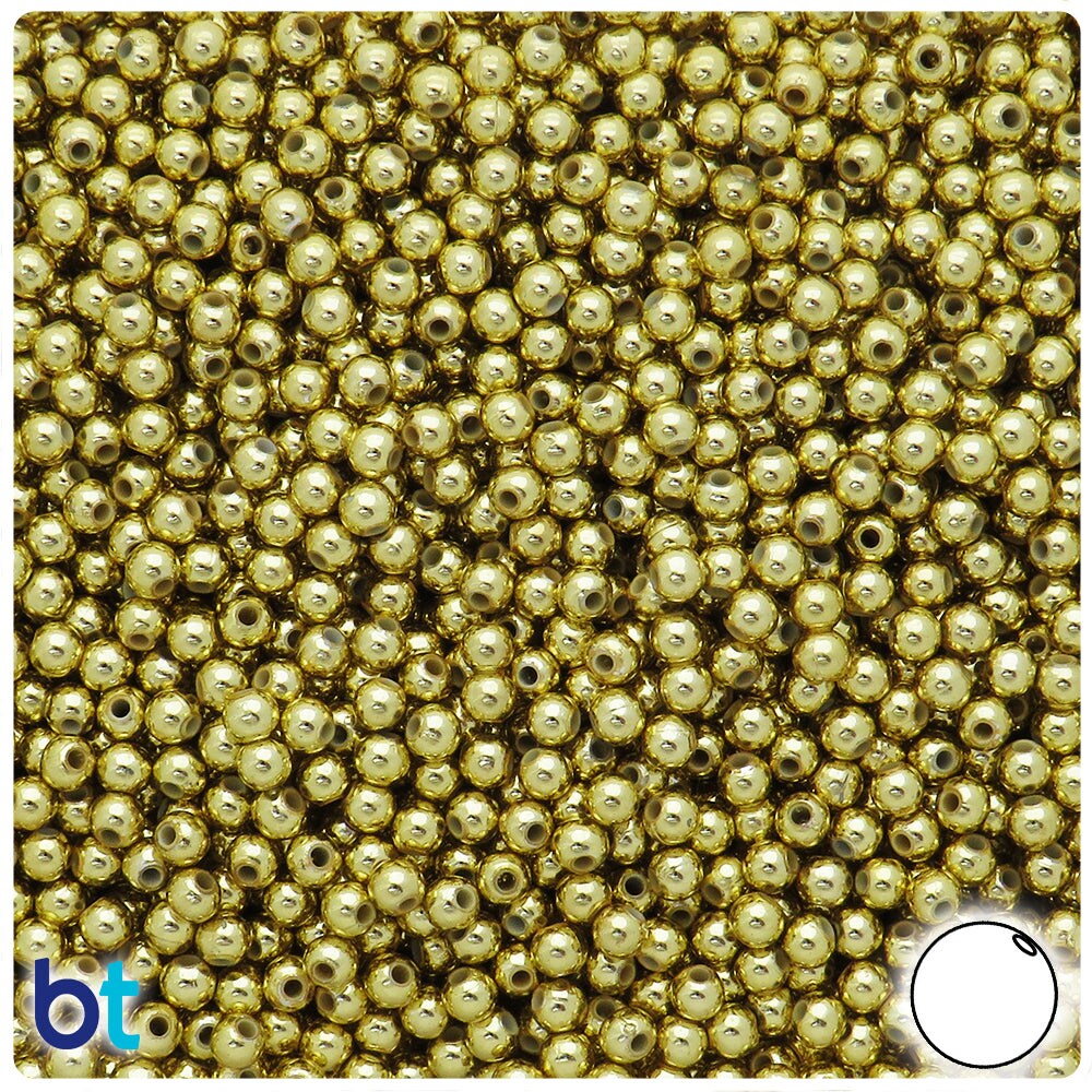 BeadTin Gold Metallic 4mm Round Plastic Craft Beads (1000pcs)