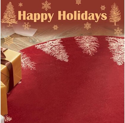 Washable Rug Christmas Round Rug 4ft Area Rug Red Christmas Tree Rug Decorative Circle Rug 4&#x27; Round Non Slip Soft Rug Indoor Carpet Holiday Decorations for the Kitchen, Bedroom, Foyer, Nursery, and Living Room