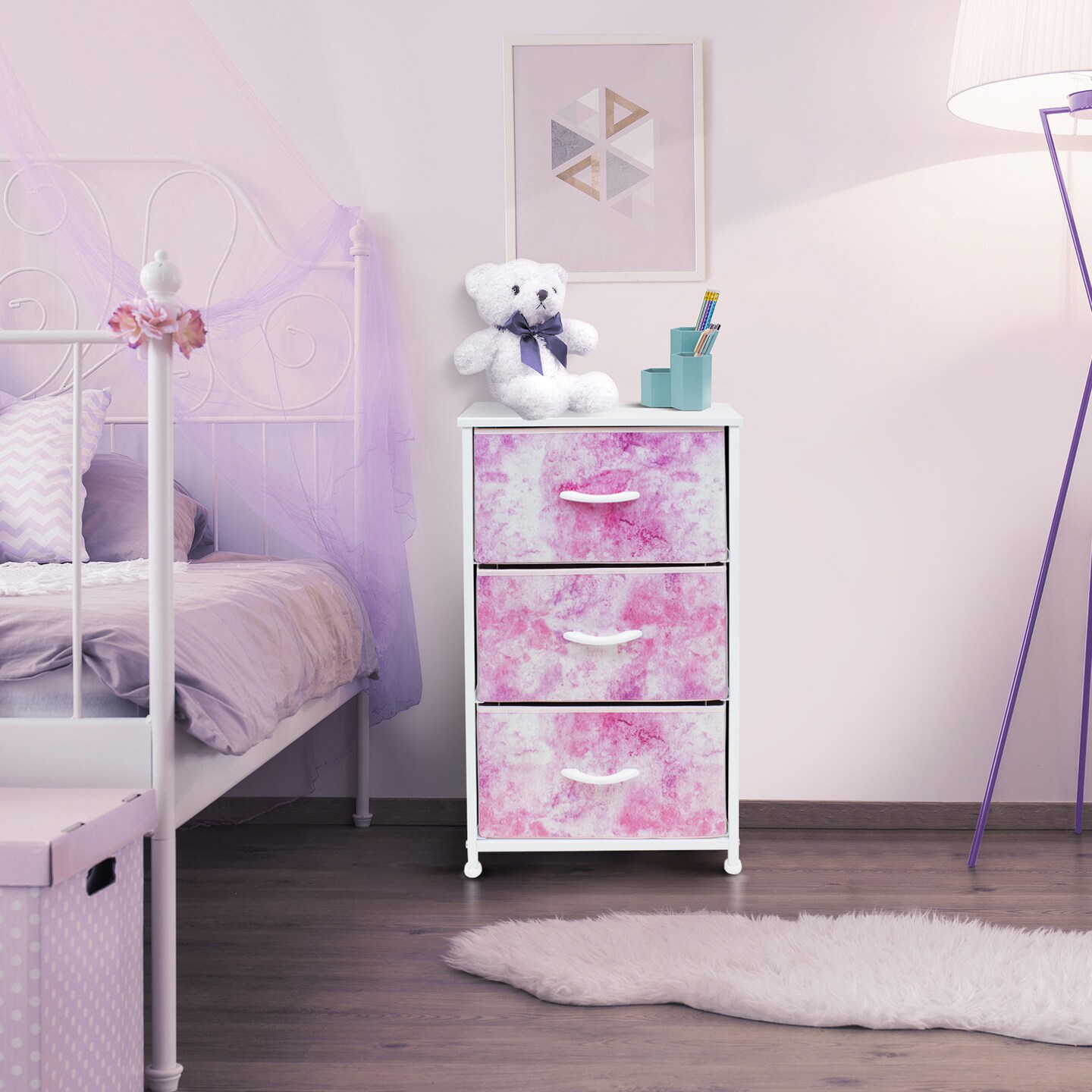 Sorbus Dresser with 3 Drawers - Bedside Furniture & Accent End Table Chest for Home, Bedroom Accessories, Office, College Dorm, Steel Frame, Wood Top, Fabric Drawers