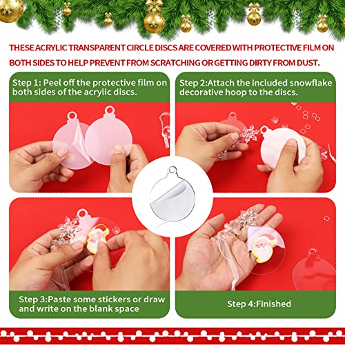 24 Pack Christmas Tree Ornaments Set - 3 Inch Clear Acrylic Flat Disc Ornaments DIY Christmas Crafts with Transparent Crystal Snowflakes for Christmas Winter New Year Party Hanging Decorations