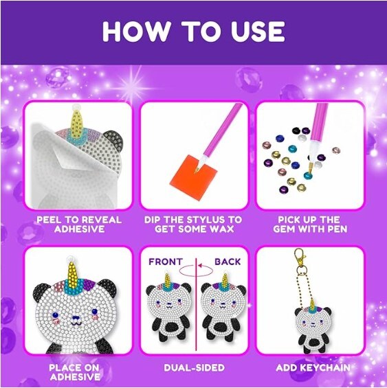 8 Diamond Painting Keychains Kit for Girls Crafts - Gem Art Kits for Kids - Kawaii Diamond Art Keychains Kits for Crafts - Diamond Art for Kids - Gem Stickers for Crafts (8 Pack, Girls)