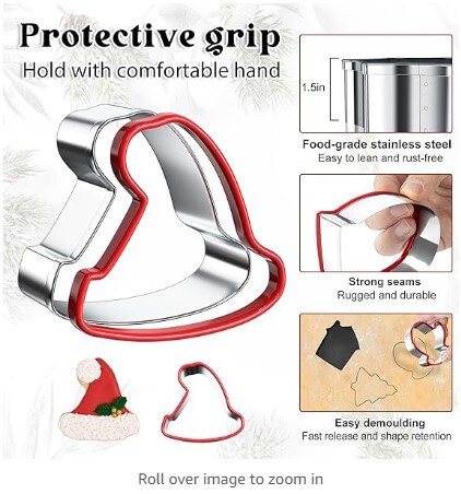 16-piece Christmas Cookie Cutters Set with Comfort Grip, 2.5-inch Stainless Steel Holiday Cookie Cutters for Baking Christmas Shapes, Gingerbread Man, Snowman, Christmas Tree, Xmas Party Supply Baking Gifts