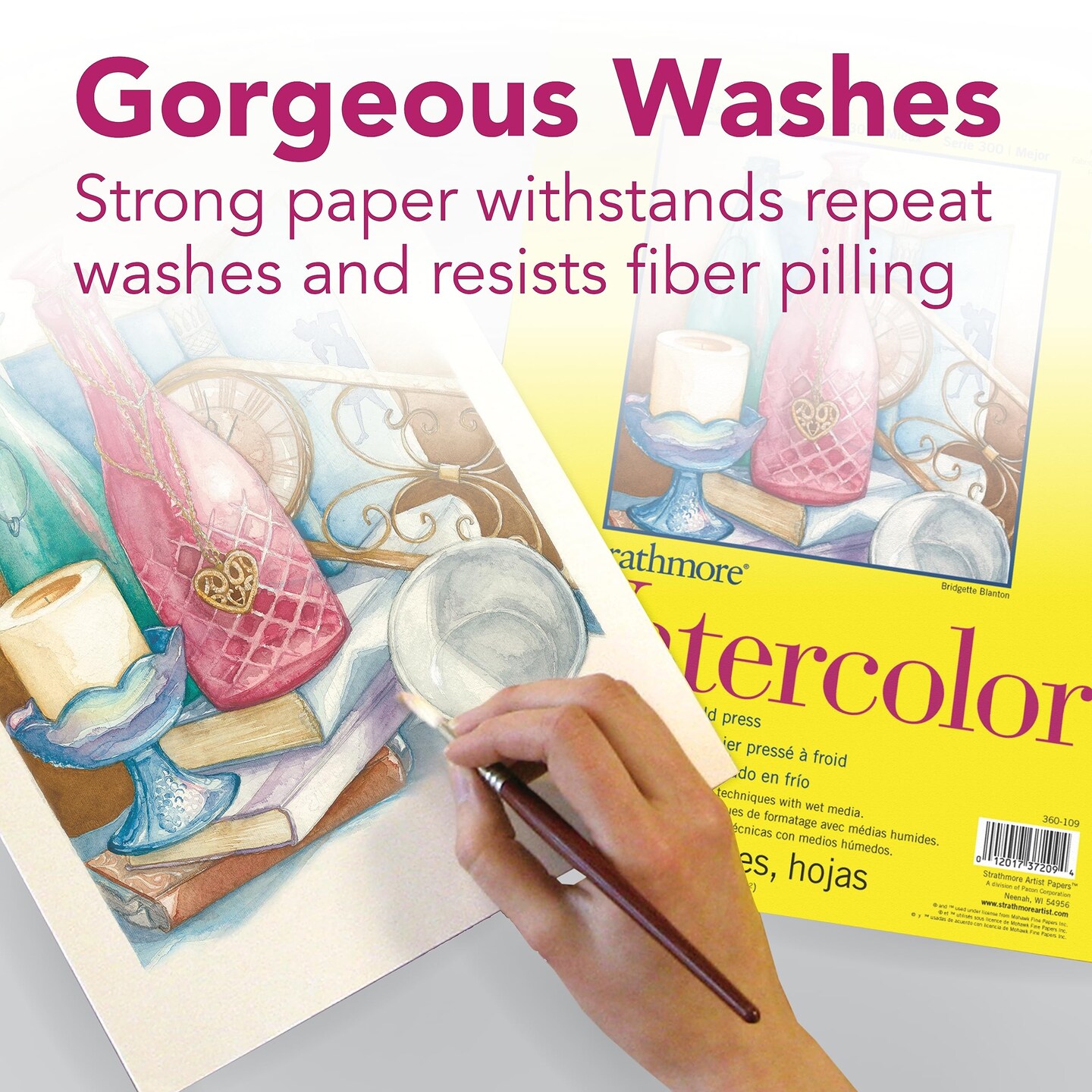 12 Sheets Watercolor Paper Pad, Tape Bound, 11x15 inches,  (140lb/300g) - Artist Paper for Adults and Students - Watercolors, Mixed Media, Markers and Art Journaling