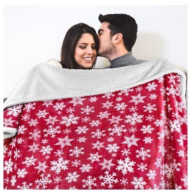 Red Snowflake Decoration, Fleece, Plush, Warm, Cosy Reversible Microfiber Holiday Blanket 50 x 60