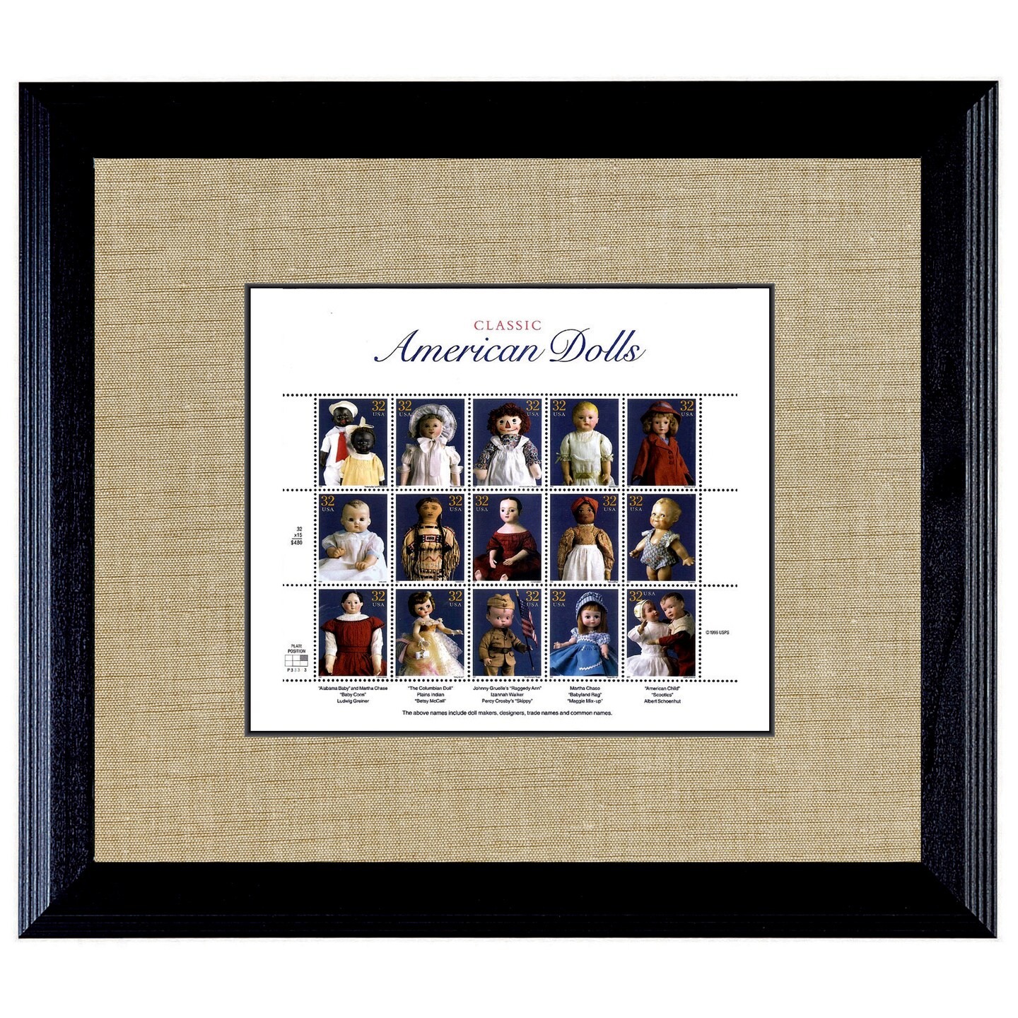 American Dolls Stamp Sheet in 16 x 14 Wood Frame