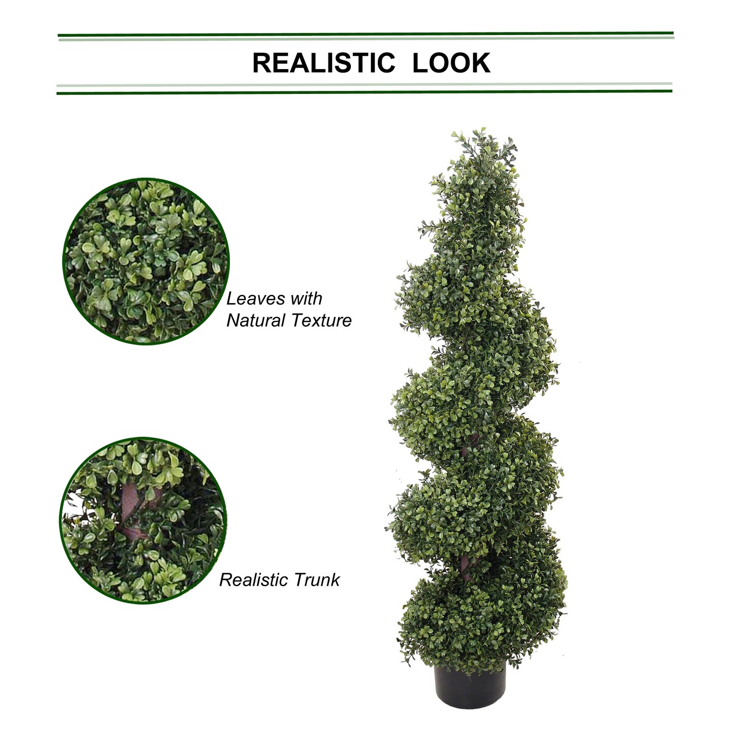 4ft Spiral Boxwood Topiary Tree in Black Pot by Floral Home&#xAE;