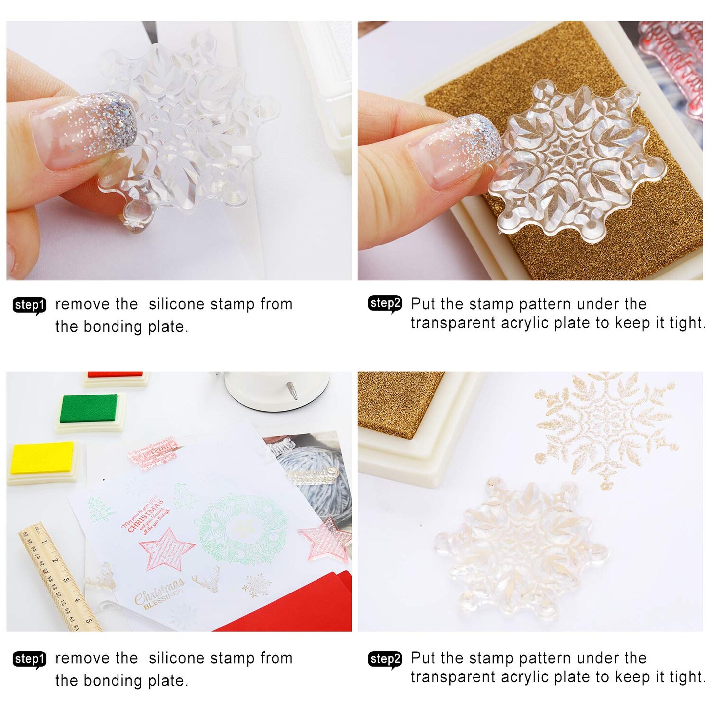 Outus 4 Pieces Clear Stamps Summer Silicone Stamp Cards with Flower, Butterfly, Dragonfly, Greeting Words Pattern for Card Making Decoration and DIY Scrapbooking Embossing Album Decor Craft