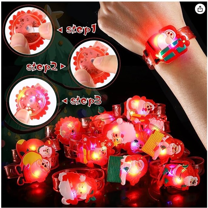 24 Pack Light Up Bracelets Christmas Party Favors Gifts for Kids Boys Girls, Christmas Classroom Prizes.