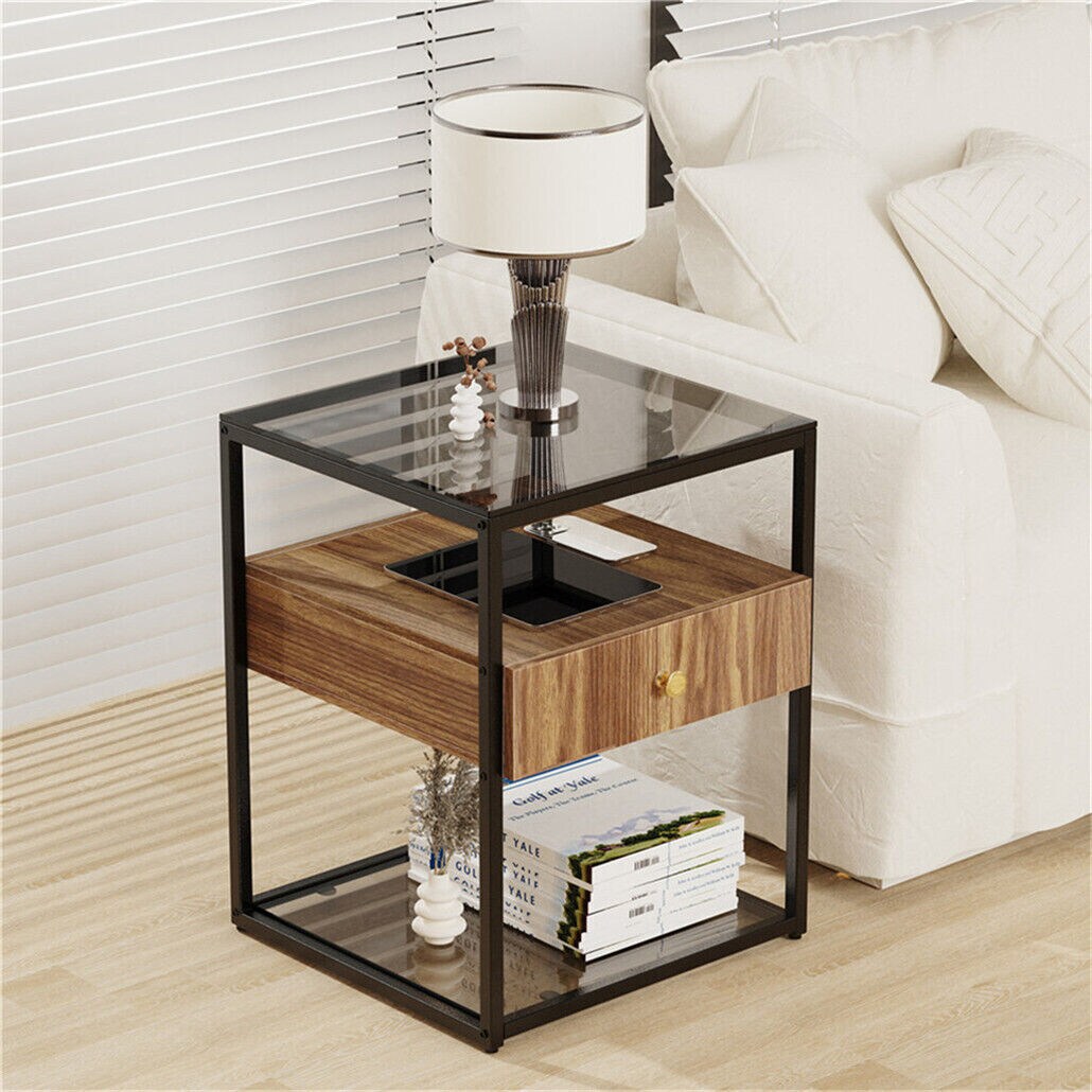 Wooden Drawer Storage Side Table