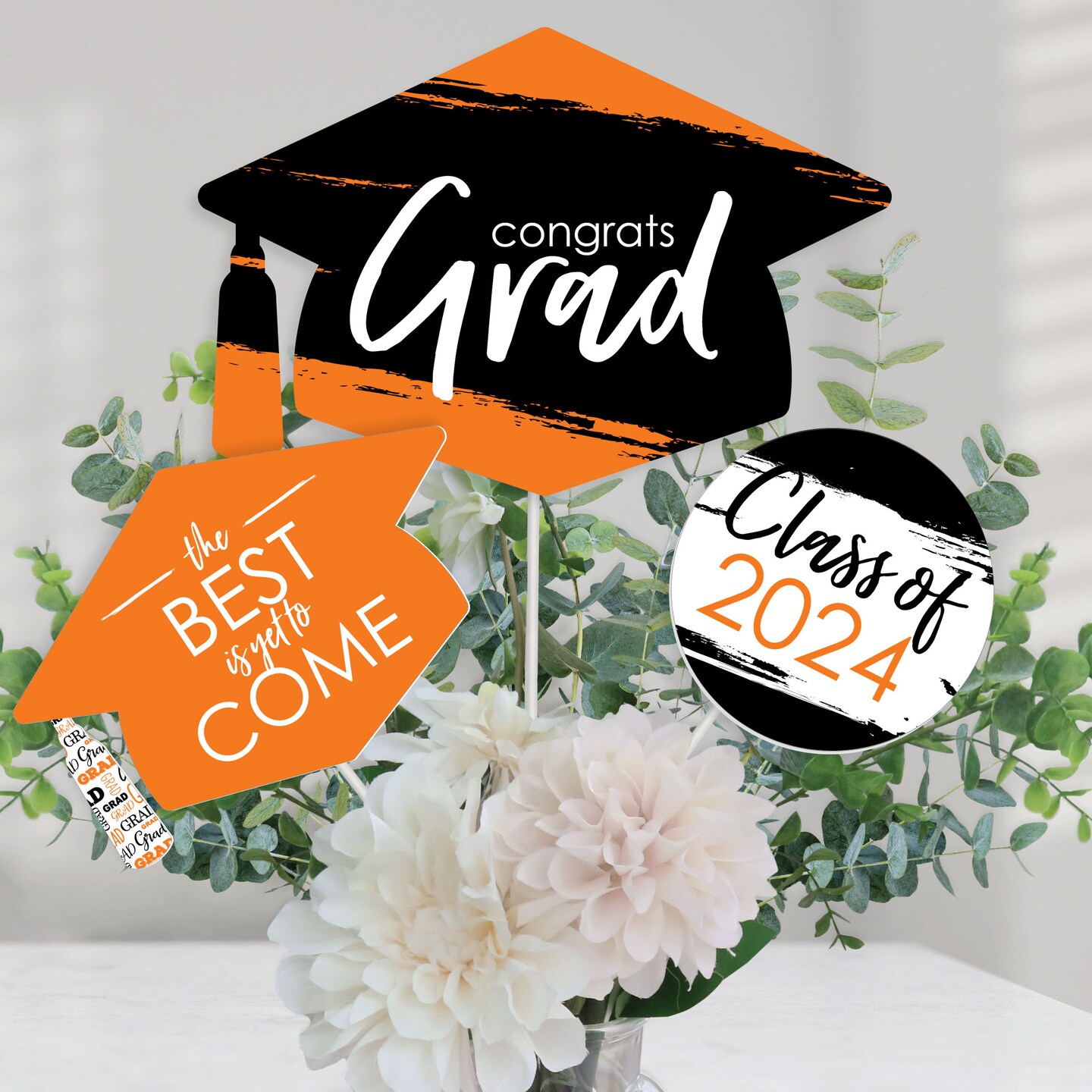 Graduation Party Decorations 2024, Orange Centerpiece Sticks, Grad