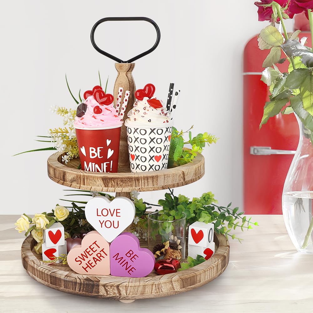 2 Pieces Valentines Day Decor, Paper Cups Filled with Artificial Whipped Cream for Table, Tiered Tray, Kitchen Coffee Bar - Valentines Day Decorations for the Home