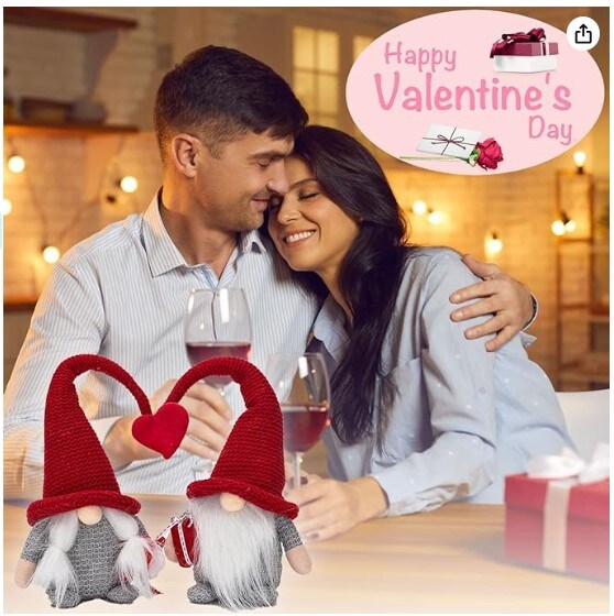 2PCS Mr & Mrs Conjoined Red Heart Handmade Gnome Swedish Tomte Dolls for Valentines