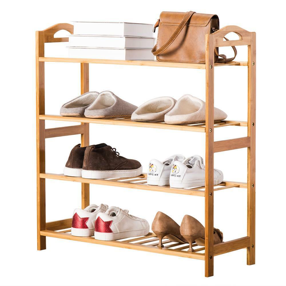 4 Tier Natural Bamboo Wooden Shoe Rack Organizer Stand Storage