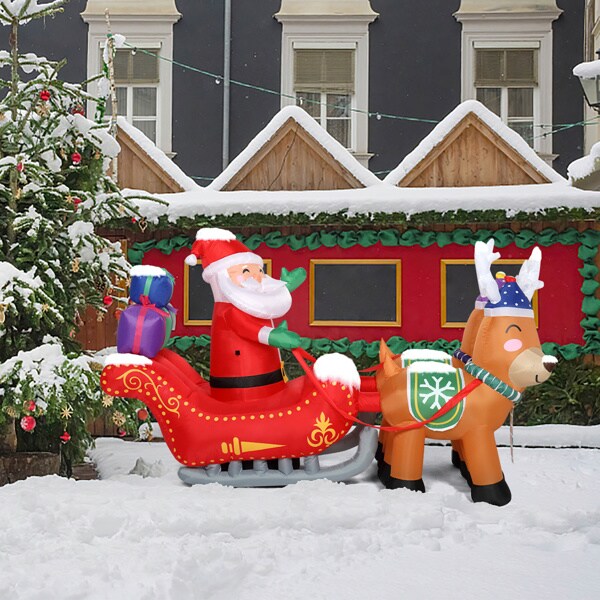 7ft 8pcs LED Lights 24W Double Deer Cart Santa Model Garden Elk Christmas Decoration