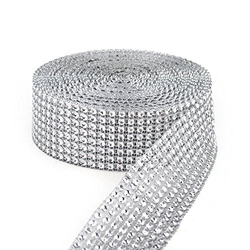 8 Row 10 Yard Rhinestones Diamonds Ribbon Bling Wrap for Crafts for Wedding Cakes, Birthday Decorations, Baby Shower Events,Party Supplies, Arts Rhinestones for Crafts(Silver, 8row)