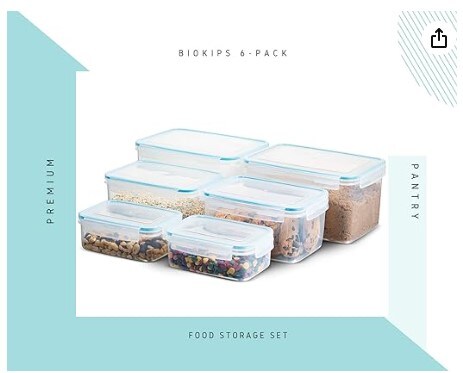 Airtight Food Storage Containers with Lids by Biokips | Set of 6 Kitchen Pantry Organisation and Storage Containers | BPA-free Sugar, Flour, and Dry Food Containers