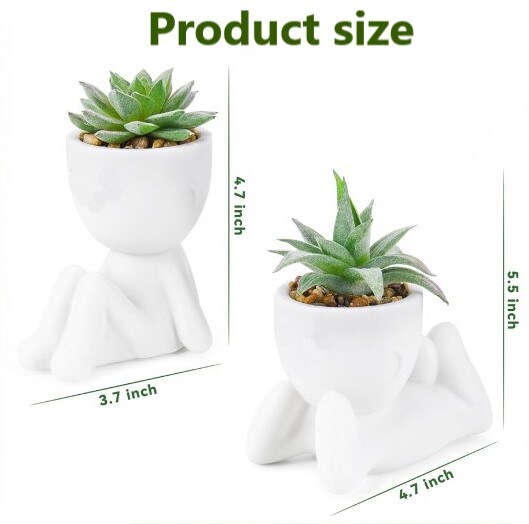 Fake Succulent Plants Artificial Potted Succulents Faux Mini Succulents Human Shape Ceramic Pots White or Home Office Decor