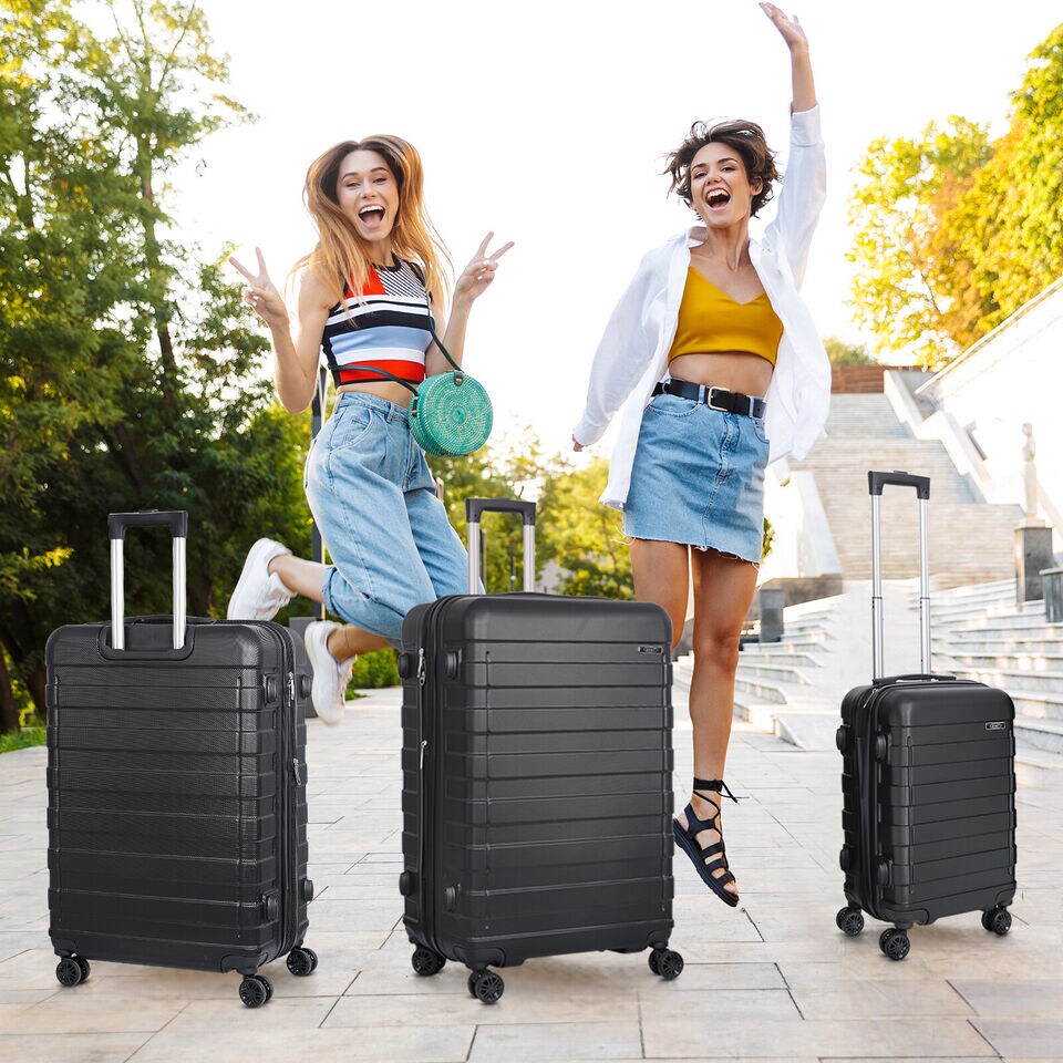 Expandable Luggage Set 3 Piece Black Hardshell Suitcase