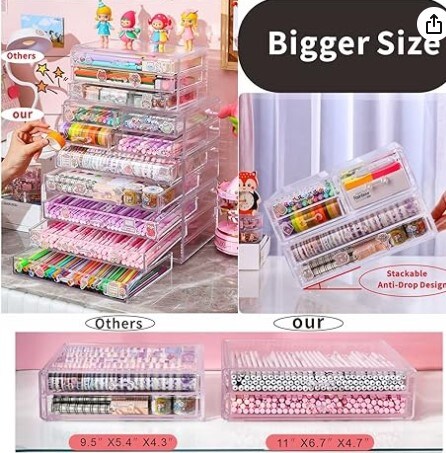 2 Acrylic Countertop Stackable Drawers in a Pack Organizer for Bathroom Cabinets Clear Organizing Bins for Cosmetics, Jewelry, and Hair Accessories Makeup Nail Polish Marker Pen