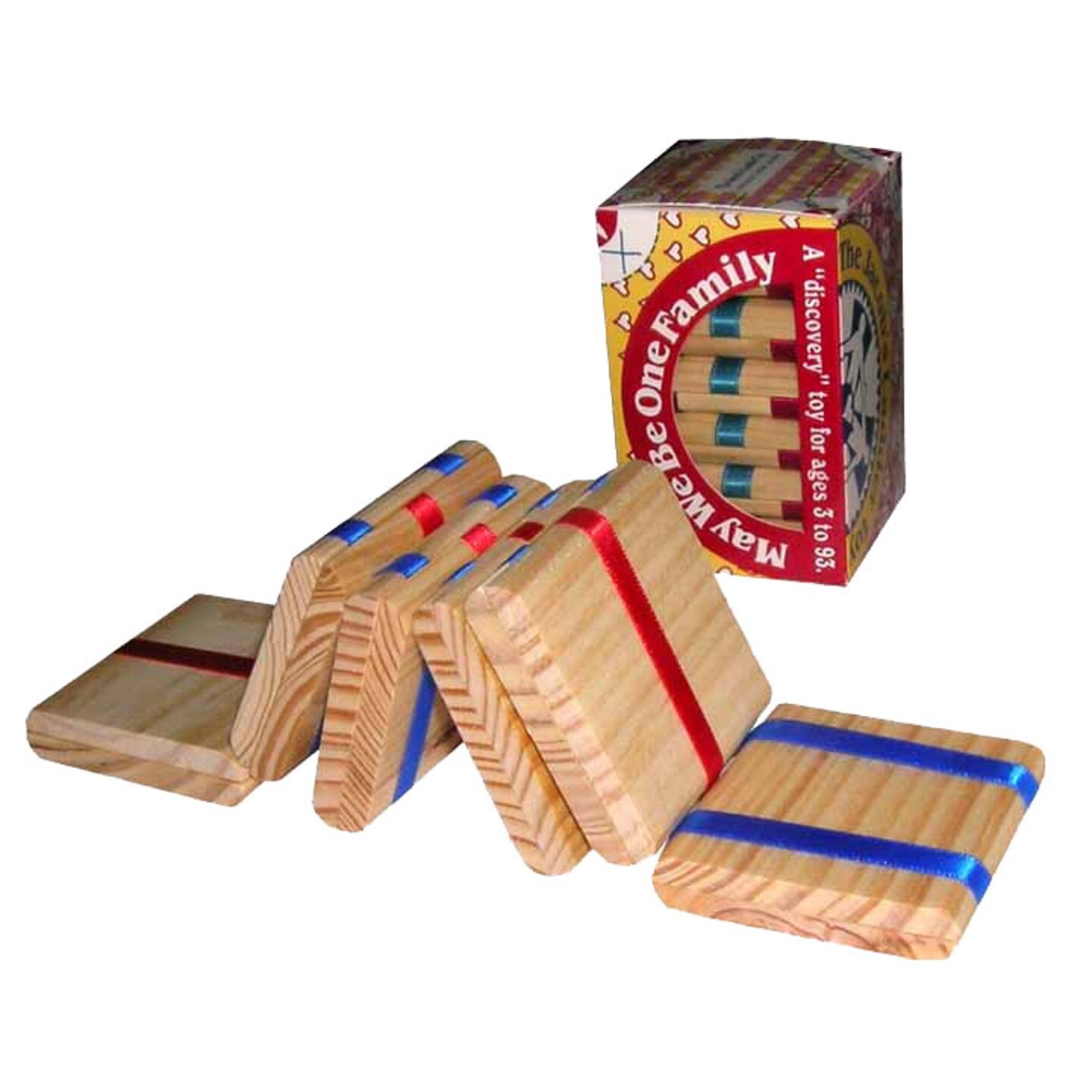 Jacob&#x27;s Ladder Wooden Folk Toy, Retro Fidget, Cascade of Tumbling Blocks with Red, White, and Blue Ribbon, 13.25 inch