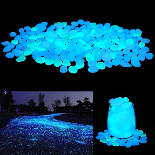 200 Pieces Glow in The Dark Garden Pebbles Stones Rocks for Yard and Walkways Decor, DIY Decorative Luminous Stones in Blue