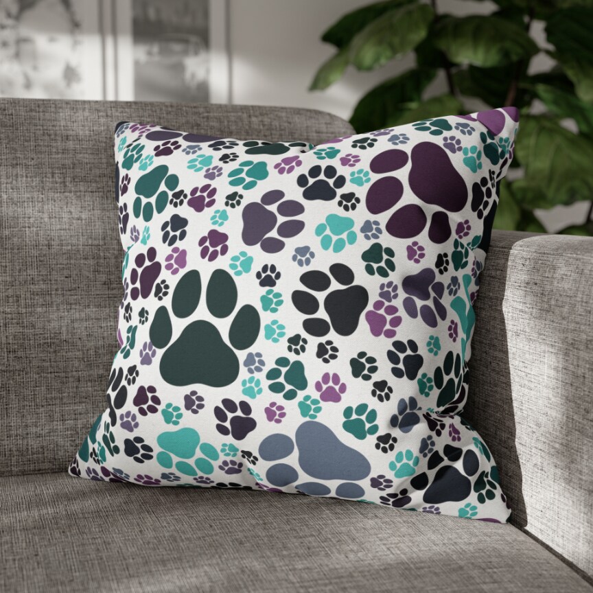 Paw Print Pattern Northern Lights Colors Square Pillow CASE ONLY
