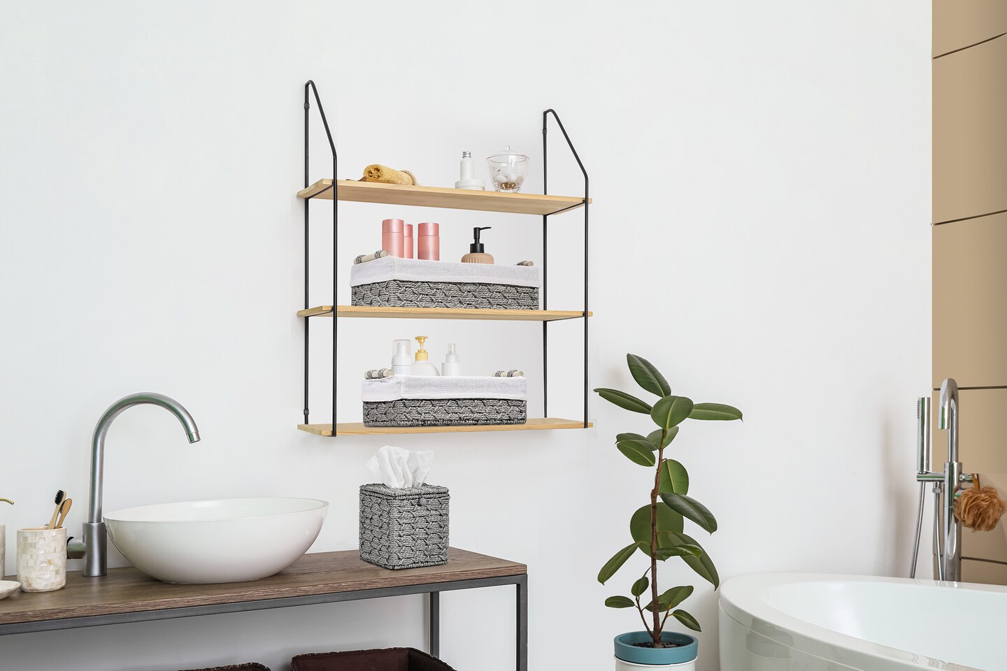 Sorbus Paper Rope Bathroom Baskets & Tissue Holder 3 Piece Set