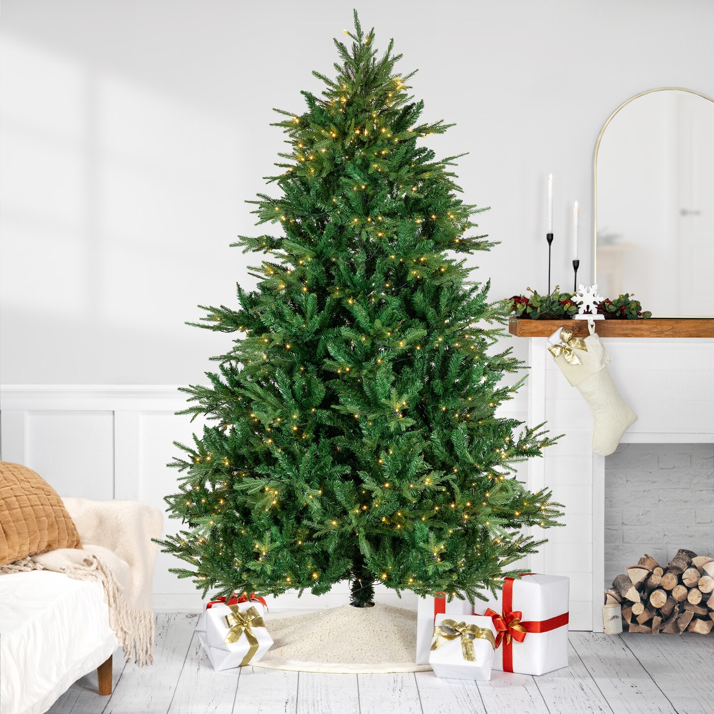 Northlight Real Touch™️Full Pre-Lit Juniper Pine Artificial Christmas Tree - 6.5' - Warm White LED