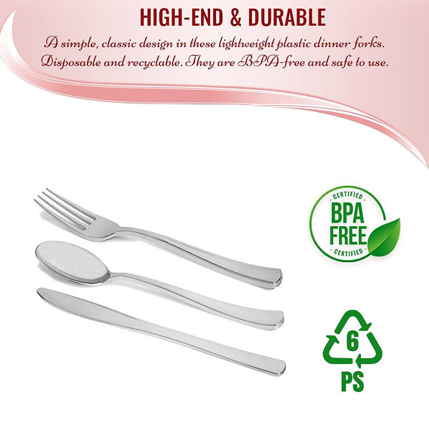 Shiny Metallic Silver Plastic Cutlery Combo Set - (120 Settings)