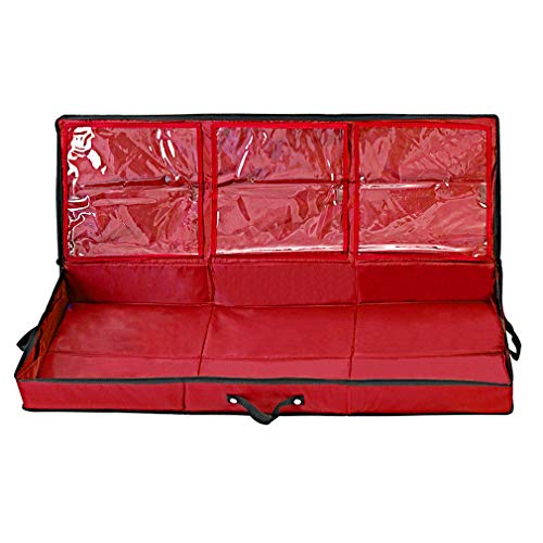 Wrapping Paper Storage Container | Gift Wrap Organizer Under Bed | 41”x14”x6” | Fits 18-24 Rolls Up to 40” | Durable 600D Oxford Material | Box Holder with Pockets for Ribbon, Bows and Accessories (Red)