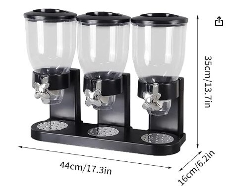 Triple Cereal Dispenser Storage Container Dispenser Countertop For Candy Nut Grain Granola Snack