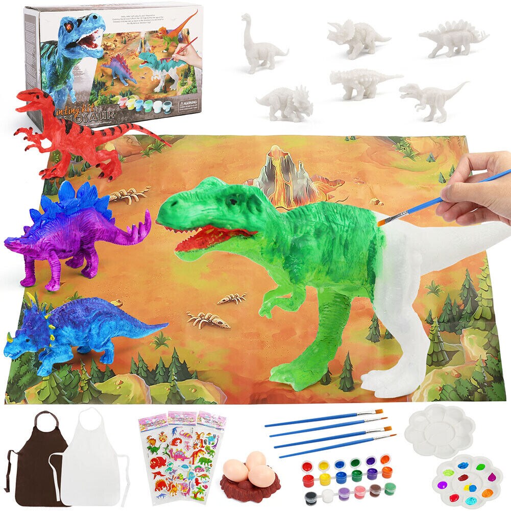 Kids Arts Crafts Set Dinosaur Toys Painting Kit Figurines.