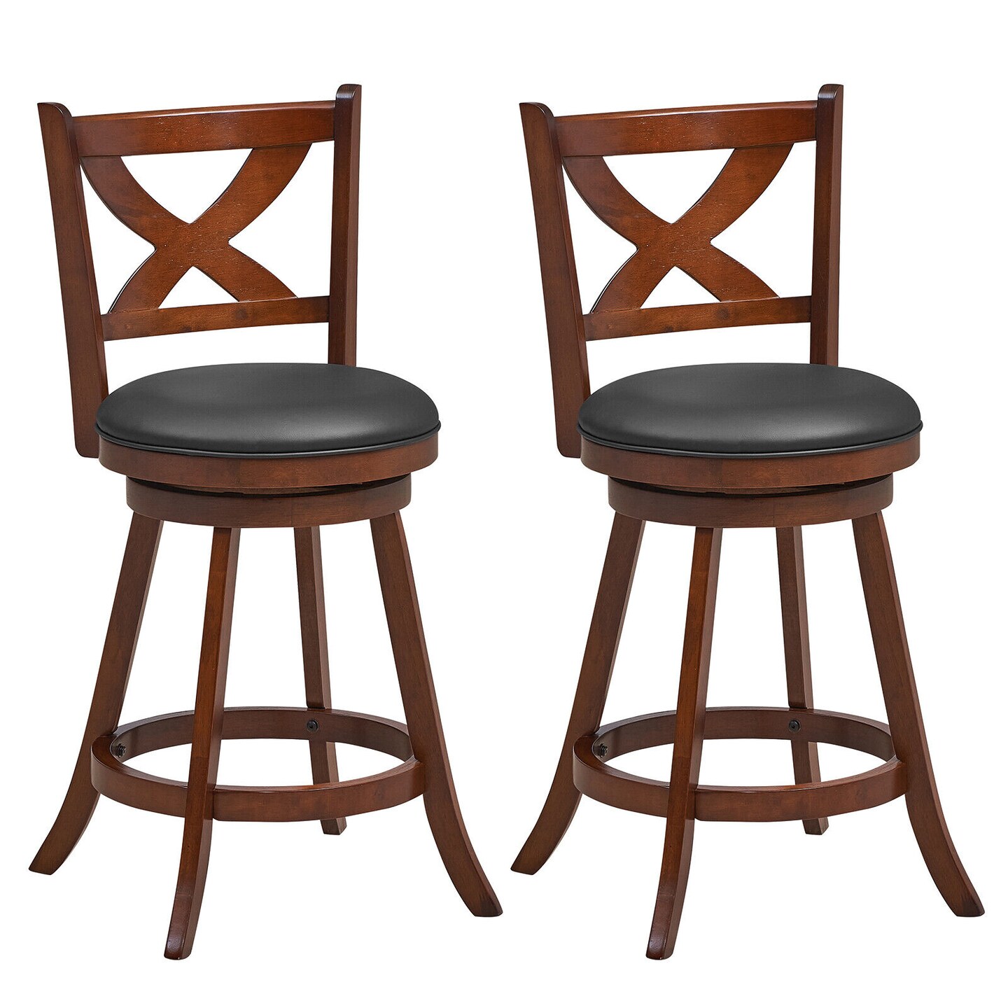 2 Pieces Classic Swivel Bar Stool Set with X-shaped Open Back