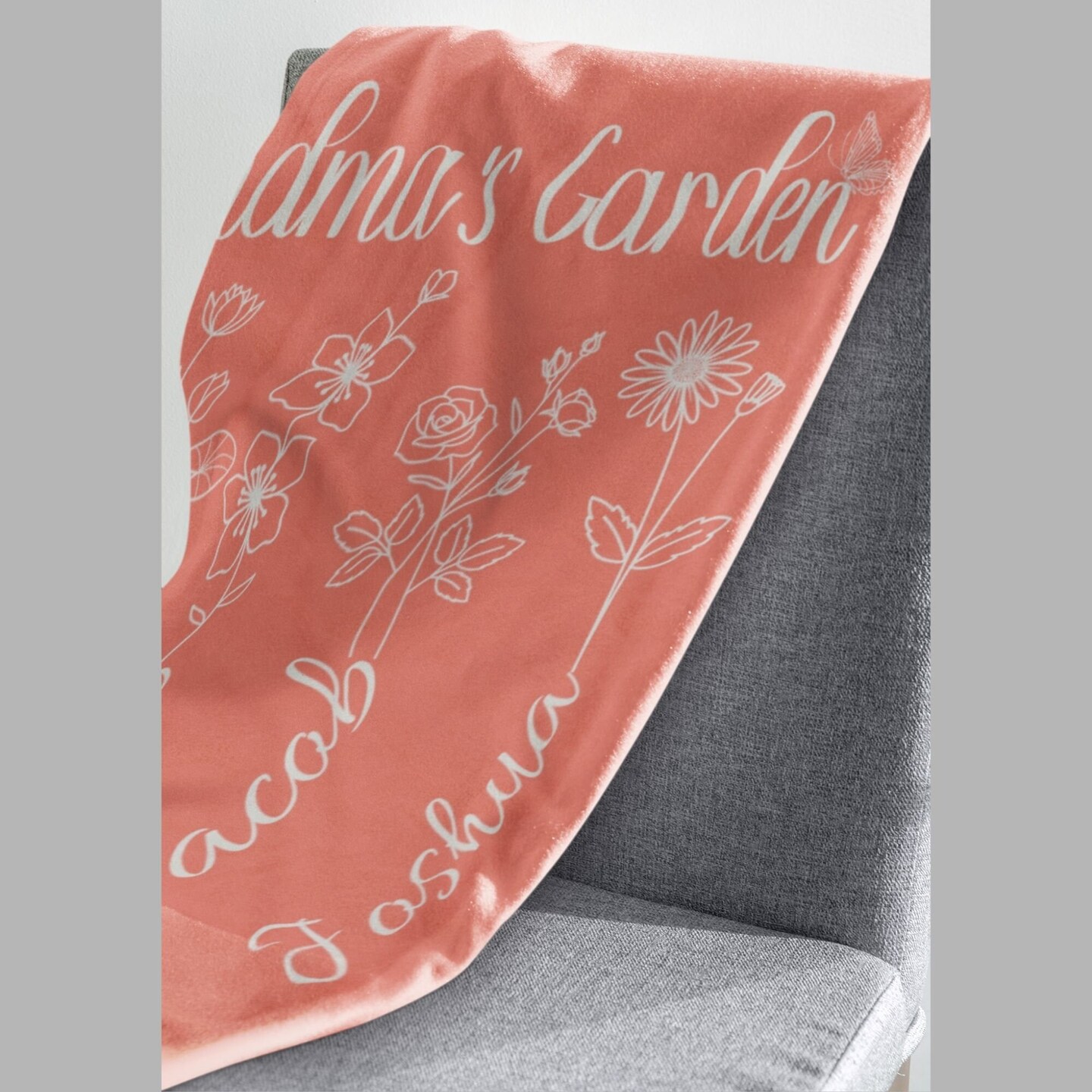 Grandma's Garden blanket, Birth flower blanket, Gift for grandma, Custom blanket with kids name, Customizable blanket, Personalized blanket product 2