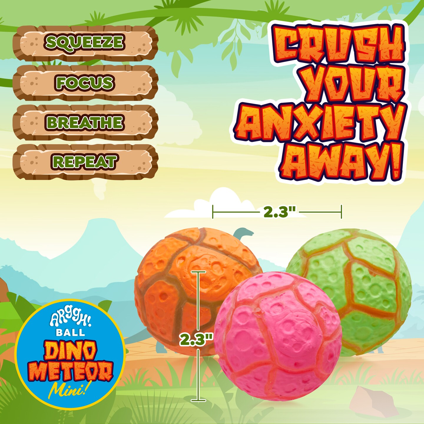 Power Your Fun Arggh Meteor Mini Stress Balls for Kids and Adults- 3pk