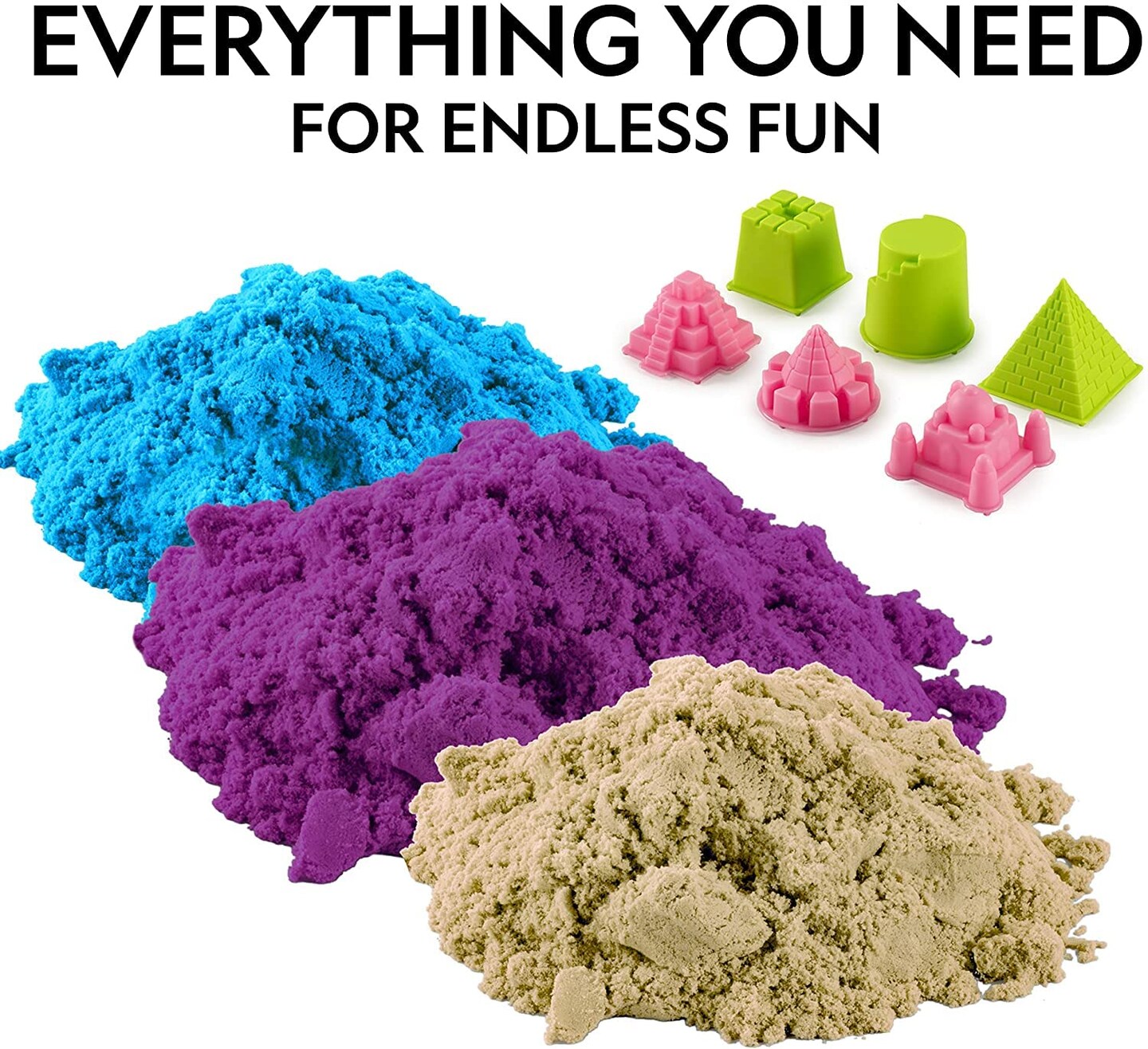 6 lb Play Sand Combo Pack - 2 Lbs. Each of Blue, Purple and Natural Sand with Castle Molds - A Fun No Mess Sensory Activity, Kids Fake Sand Play Set (Amazon Exclusive)