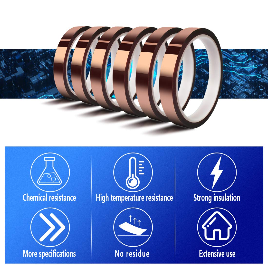 Heat Tape for Sublimation Transfer, Heat Resistant, Adhesive Transfer Tape, Thermal, No Residue, 6 Rolls 10mm x33m(108ft)