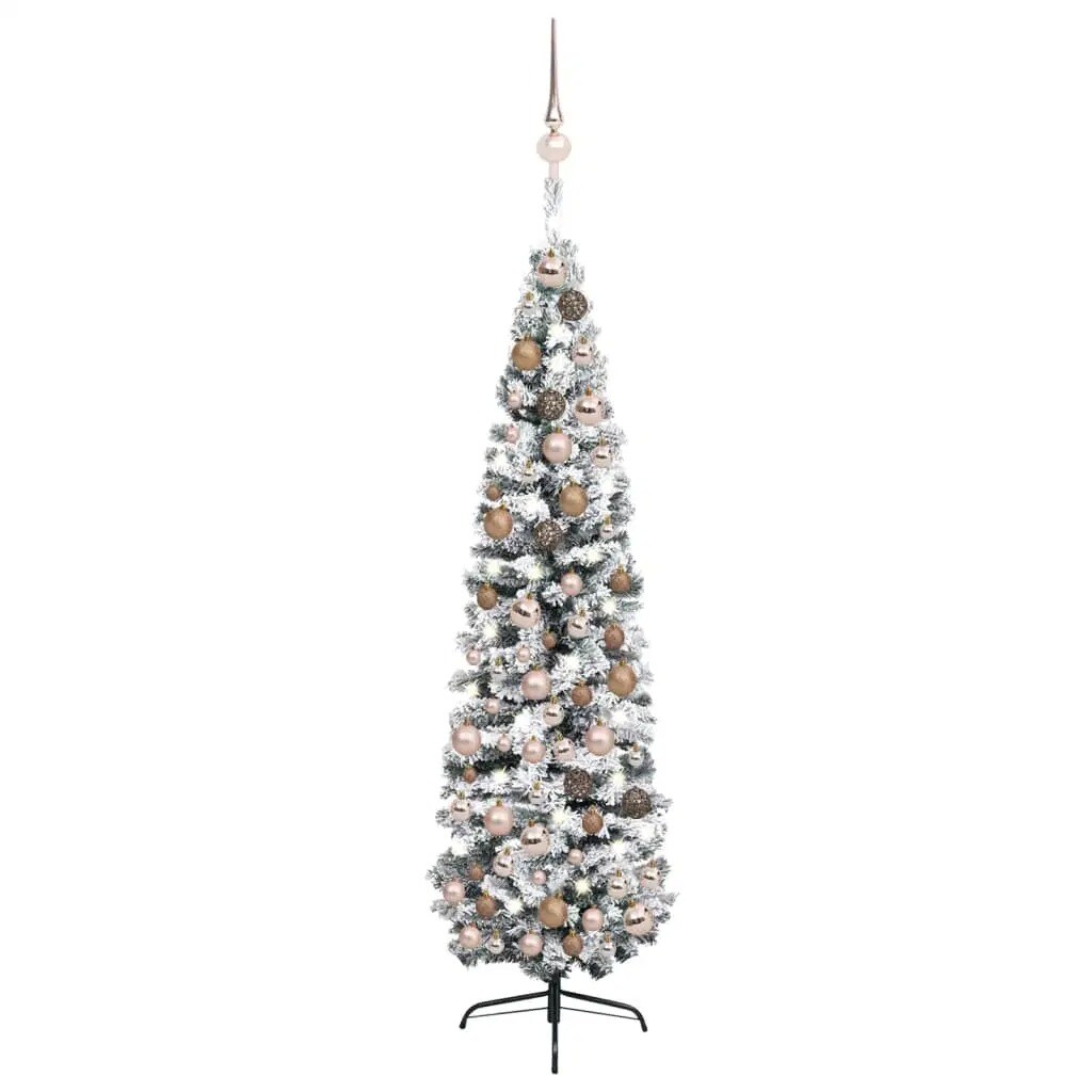 Slim Artificial Christmas Tree with LEDs and Ball Set