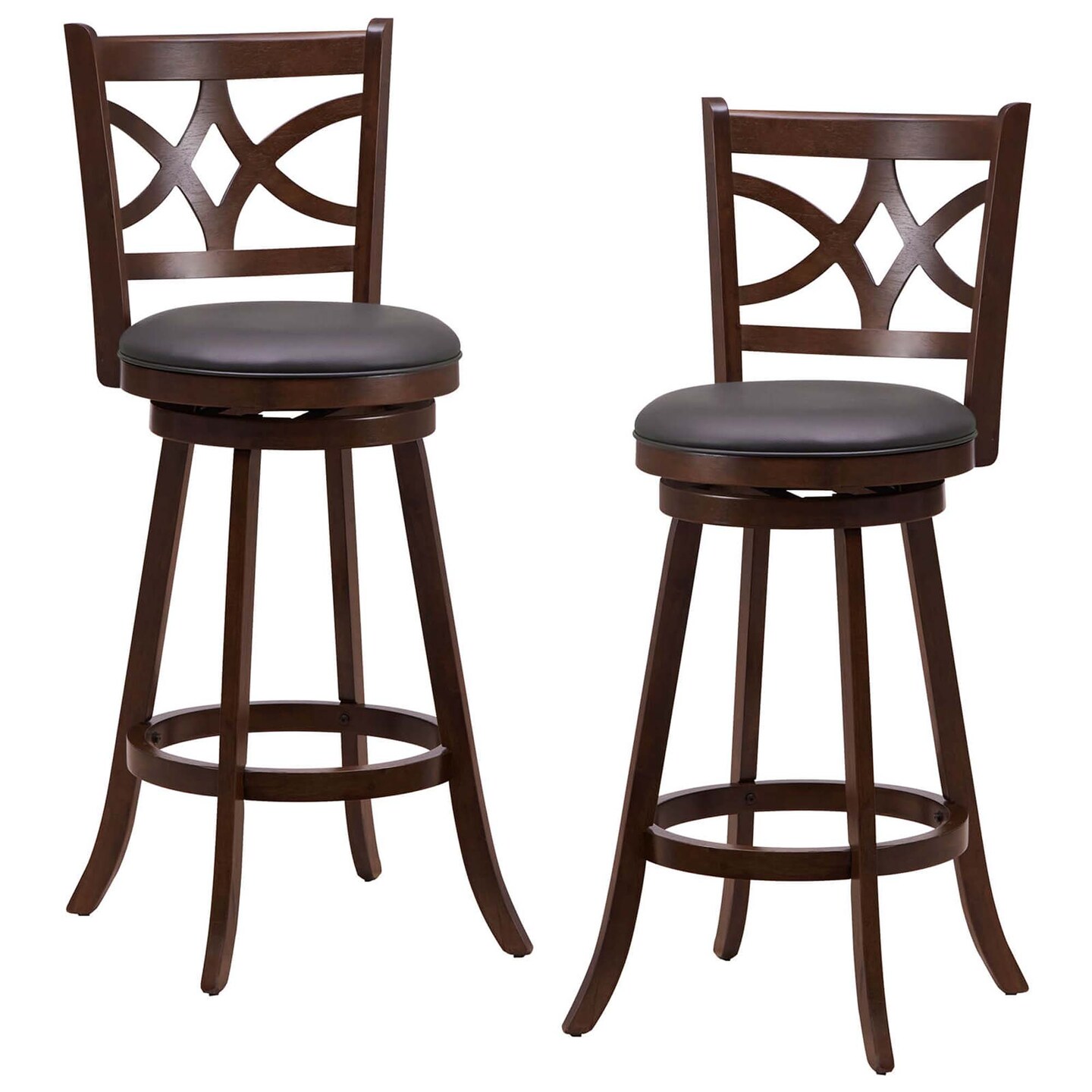 Costway 2PCS 24/30-inch Bar Stools 360° Swivel Bar Chairs with PVC leather Cushioned Seat