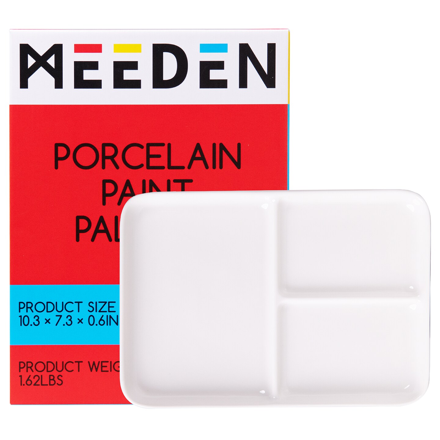 MEEDEN Ceramic Artist Paint Palette, Rectangle Porcelain Watercolor Palette, 10'' × 7'' Ceramic Mixing Tray for Gouache, Watercolor, Acrylic Painting