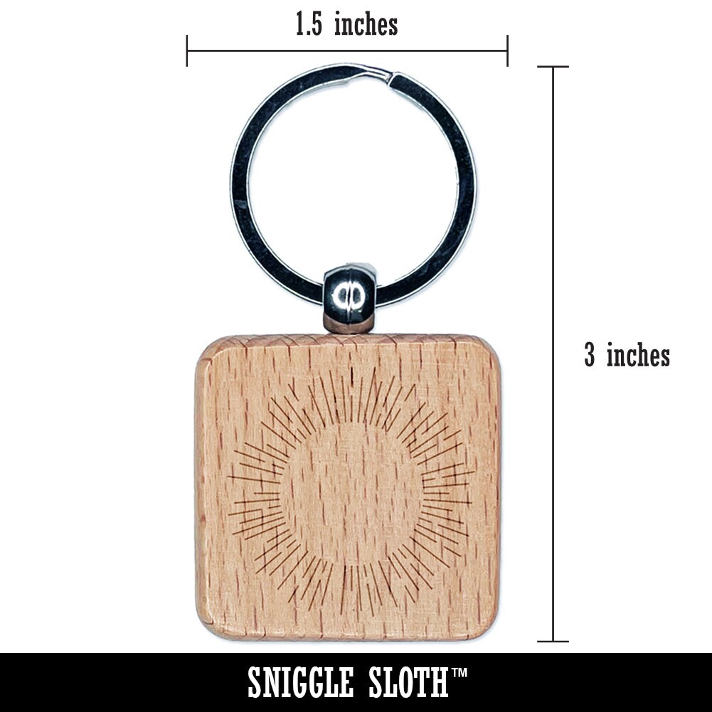 Starburst Decorative Star Sun Shine Flare Engraved Wood Square Keychain Tag Charm
