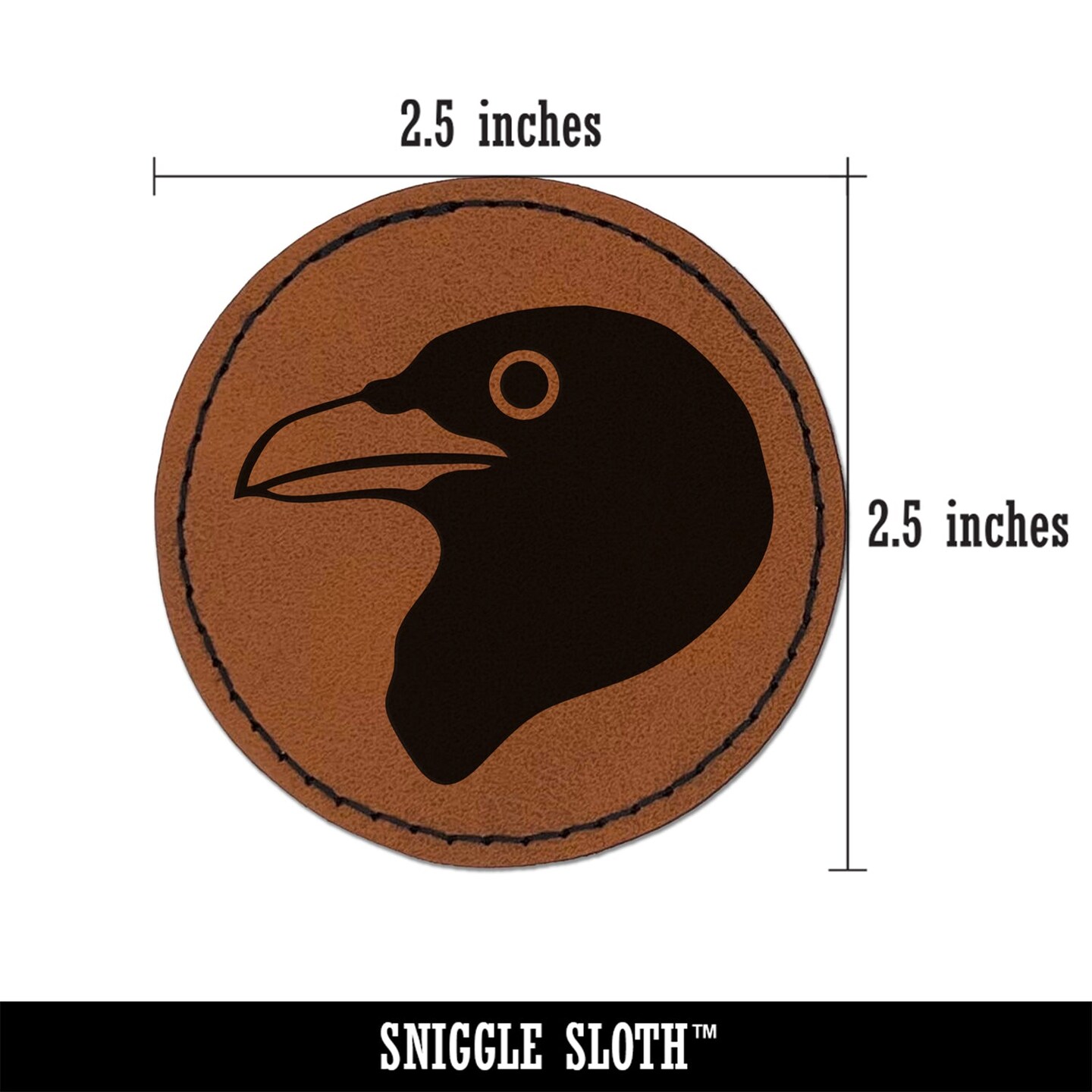 Clever Raven Head Round Iron-On Engraved Faux Leather Patch Applique - 2.5&#x22;