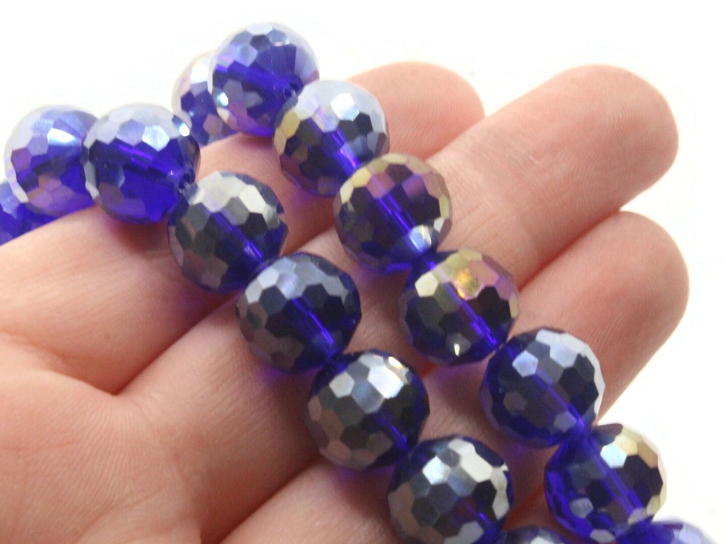 25 12mm Faceted Round Blue Glass Beads
