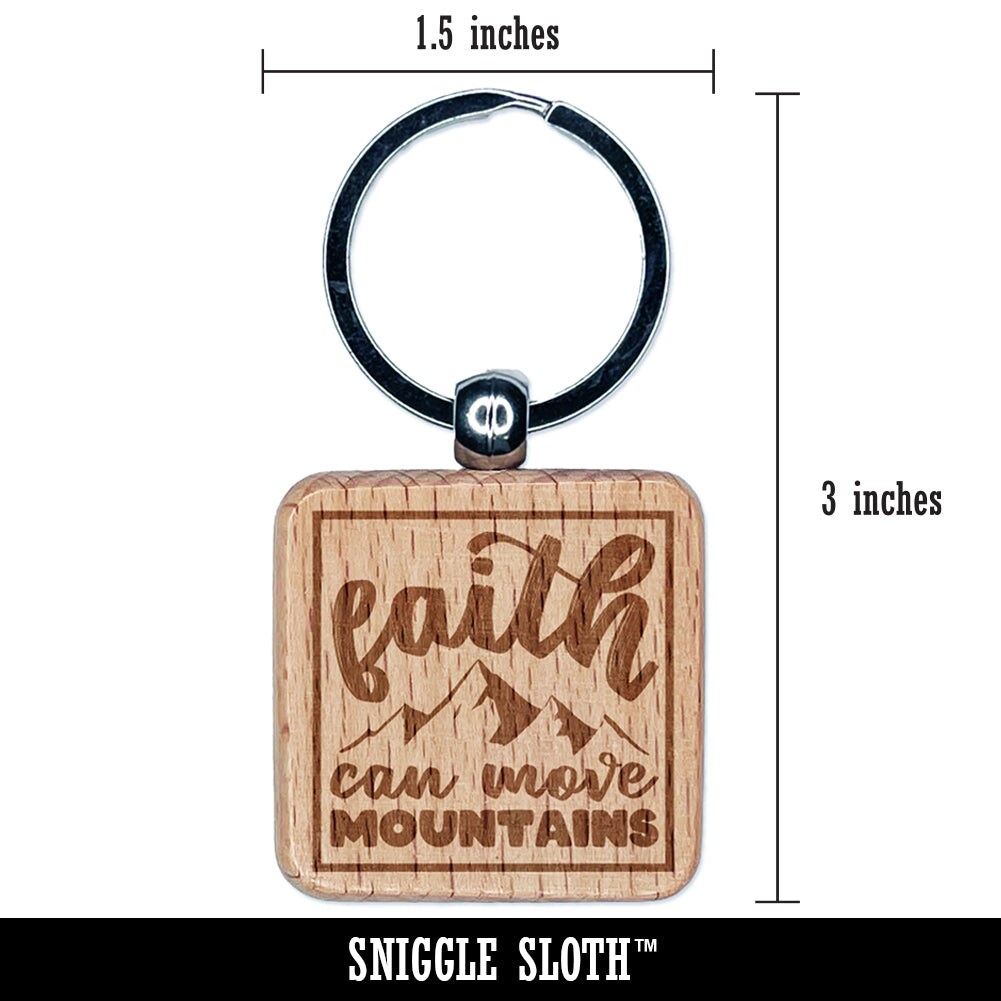 Faith Can Move Mountains Inspirational Bible Verse Engraved Wood Square Keychain Tag Charm
