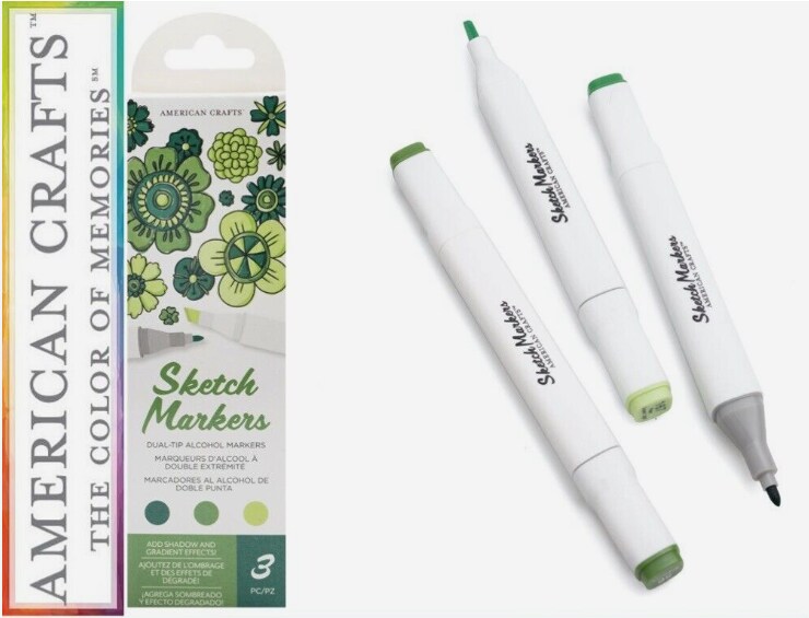American Crafts - Sketch Markers Collection - Dual Tip - Chisel and Fine Point - Shamrock 3 Pack 34007541